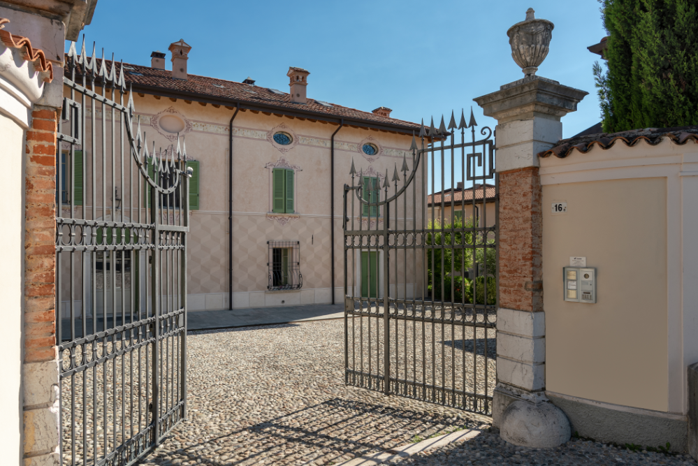 Historic wrought iron entrance gate of Palazzo Scolari.